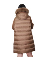 Piumino ed eco montone con pelliccia di volpe 50 testa di moro vera piuma chiusura zip cappuccio - immagine 5