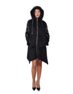 Piumino e eco montone modello mantella 48 nero cappuccio chiusura zip oro e cerniere laterali - immagine 4