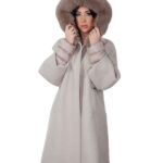 Cappotto cashmere e piumino color tortora 48 cappuccio piumino bordato volpe staccabile polsi piumino