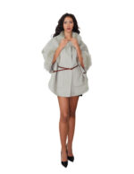 Mantella cashmere e lana con eco pelliccia ai bordi e al collo 48 verde aperta lateralmente tasche boccale cinturino pelle - immagine 4