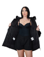 Black down jacket size 42 eco fur hood and cuffs pockets zip closure high collar long sleeves - Image 6