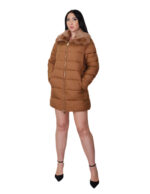 Piumino con vera pelliccia di lapin marrone 46 imbottito con chiusura zip tasche esterne tasca interna zip 84 centimetri - immagine 4