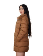 Piumino con vera pelliccia di lapin marrone 46 imbottito con chiusura zip tasche esterne tasca interna zip 84 centimetri - immagine 2