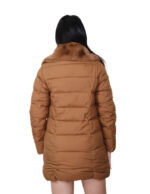 Piumino con vera pelliccia di lapin marrone 46 imbottito con chiusura zip tasche esterne tasca interna zip 84 centimetri - immagine 5