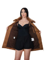 Piumino con vera pelliccia di lapin marrone 46 imbottito con chiusura zip tasche esterne tasca interna zip 84 centimetri - immagine 6