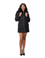 Piumino con vera pelliccia di lapin nero 42 imbottito con chiusura zip tasche esterne tasca interna zip 84 centimetri - immagine 4