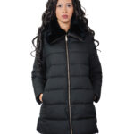 Piumino con vera pelliccia di lapin nero 50 imbottito con chiusura zip tasche esterne tasca interna zip 84 centimetri