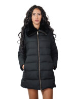 Piumino con vera pelliccia di lapin nero 42 imbottito con chiusura zip tasche esterne tasca interna zip 84 centimetri