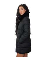 Piumino con vera pelliccia di lapin nero 42 imbottito con chiusura zip tasche esterne tasca interna zip 84 centimetri - immagine 2
