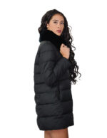 Piumino con vera pelliccia di lapin nero 42 imbottito con chiusura zip tasche esterne tasca interna zip 84 centimetri - immagine 3