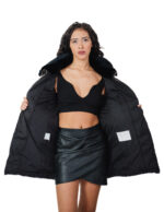 Piumino con vera pelliccia di lapin nero 42 imbottito con chiusura zip tasche esterne tasca interna zip 84 centimetri - immagine 6