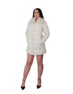 Piumino con vera pelliccia di lapin beige 44 imbottito con chiusura zip tasche esterne tasca interna zip 84 centimetri - immagine 4