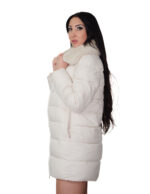 Piumino con vera pelliccia di lapin beige 44 imbottito con chiusura zip tasche esterne tasca interna zip 84 centimetri - immagine 3