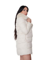 Piumino con vera pelliccia di lapin beige 44 imbottito con chiusura zip tasche esterne tasca interna zip 84 centimetri - immagine 2