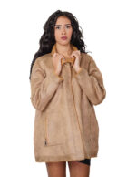 Cappotto reversibile eco montone marrone 48 chiusura bottoni clip lato pelo e lato pelle tasche zip e boccale
