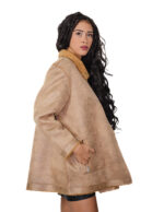 Cappotto reversibile eco montone marrone 48 chiusura bottoni clip lato pelo e lato pelle tasche zip e boccale - immagine 2