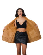 Cappotto reversibile eco montone marrone 48 chiusura bottoni clip lato pelo e lato pelle tasche zip e boccale - immagine 6