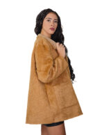 Cappotto reversibile eco montone marrone 48 chiusura bottoni clip lato pelo e lato pelle tasche zip e boccale - immagine 8