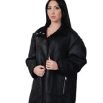 Cappotto reversibile eco montone nero 50 chiusura bottoni clip lato pelo e lato pelle tasche zip e boccale