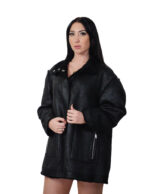 Cappotto reversibile eco montone nero 48 chiusura bottoni clip lato pelo e lato pelle tasche zip e boccale
