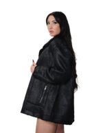 Cappotto reversibile eco montone nero 48 chiusura bottoni clip lato pelo e lato pelle tasche zip e boccale - immagine 3