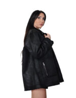 Cappotto reversibile eco montone nero 48 chiusura bottoni clip lato pelo e lato pelle tasche zip e boccale - immagine 2