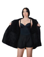 Cappotto reversibile eco montone nero 48 chiusura bottoni clip lato pelo e lato pelle tasche zip e boccale - immagine 6