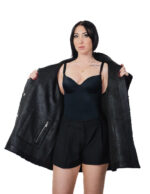Cappotto reversibile eco montone nero 48 chiusura bottoni clip lato pelo e lato pelle tasche zip e boccale - immagine 12