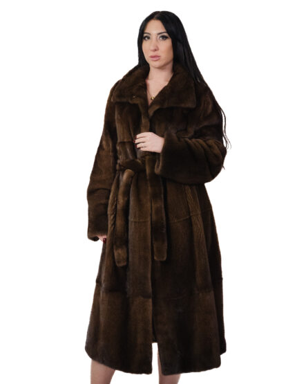 Mink fur coat 52 scanbrown brown fur belt outer coat 122cm long with slits