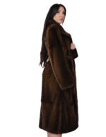 Cappotto pelle intera visone pelliccia 52 scanbrown marrone cintura in pelliccia esterna cappotto lungo 122 centimetri con spacchi - immagine 2