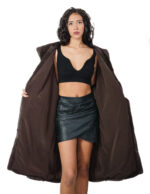 Mink fur coat 112cm long 52 coffee brown worked horizontal V-neck hood - Image 6
