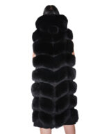 Gilet lungo 112 cm pelliccia di volpe argentata black nero 56 con cappuccio zip e pelle scamosciata - immagine 5