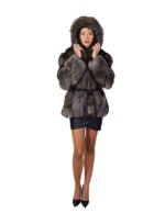 Fuchs Pelz Jacke V-gearbeitet 44 Silber Groellandia Kapuze Außengürtel Leder – Bild 4