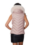 Kurze Weste mit rosa Fuchspelz und Daunenjacke, Größe 44, V-Ausschnitt, Reißverschluss, Außentaschen, pelzgefütterte Kapuze – Bild 5