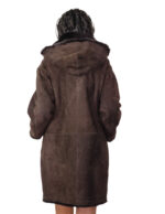 Cappotto fuori pelle dentro pelliccia montone 44 testa di moro marrone chiusura zip tasche boccale cappuccio staccabile - immagine 5