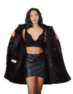 Cappotto fuori pelle dentro pelliccia montone 44 testa di moro marrone chiusura zip tasche boccale cappuccio staccabile - immagine 6