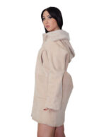 Cappotto fuori pelle dentro pelliccia montone 42 beige deniminato alba chiusura zip tasche boccale cappuccio staccabile - immagine 2