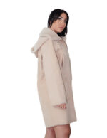 Cappotto fuori pelle dentro pelliccia montone 42 beige deniminato alba chiusura zip tasche boccale cappuccio staccabile - immagine 3