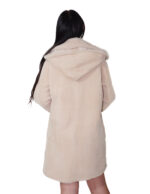 Cappotto fuori pelle dentro pelliccia montone 42 beige deniminato alba chiusura zip tasche boccale cappuccio staccabile - immagine 5