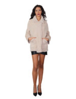 Cappotto 76 cm montone dentro pelo e fuori pelle scamosciata 42 beige alba chiusura bottoni clip reversibile tasche esterne - immagine 3