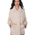 Cappotto 76 cm montone dentro pelo e fuori pelle scamosciata 42 beige alba chiusura bottoni clip reversibile tasche esterne