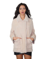 Cappotto 76 cm montone dentro pelo e fuori pelle scamosciata 42 beige alba chiusura bottoni clip reversibile tasche esterne