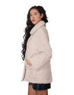 Cappotto 76 cm montone dentro pelo e fuori pelle scamosciata 42 beige alba chiusura bottoni clip reversibile tasche esterne - immagine 2