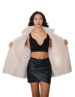 Cappotto 76 cm montone dentro pelo e fuori pelle scamosciata 42 beige alba chiusura bottoni clip reversibile tasche esterne - immagine 5