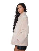 Cappotto 76 cm montone dentro pelo e fuori pelle scamosciata 42 beige alba chiusura bottoni clip reversibile tasche esterne - immagine 7