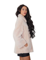 Cappotto 76 cm montone dentro pelo e fuori pelle scamosciata 42 beige alba chiusura bottoni clip reversibile tasche esterne - immagine 8