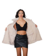 Cappotto 76 cm montone dentro pelo e fuori pelle scamosciata 42 beige alba chiusura bottoni clip reversibile tasche esterne - immagine 10