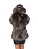 Fuchs Pelz Jacke V-gearbeitet 44 Silber Groellandia Kapuze Außengürtel Leder – Bild 5