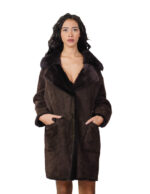 Cappotto 92 centimetri testa di moro 52 pelliccia montone pelle fuori pelliccia dentro petto e bavero chiusura bottoni