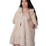 Mantella effetto campana montone 42 beige alba completamente reversibile manica corta chiusura bottoni clip